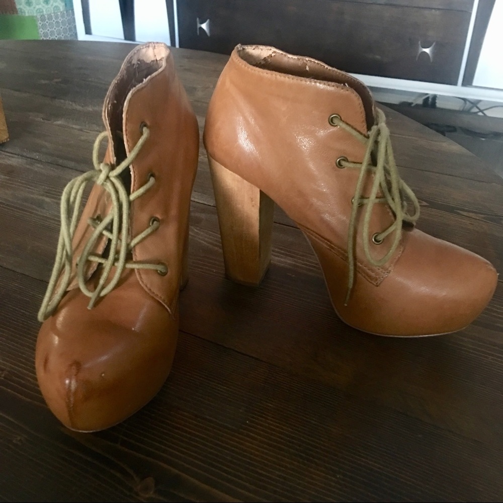 Vintage Genuine Leather Laced Ankle Boots